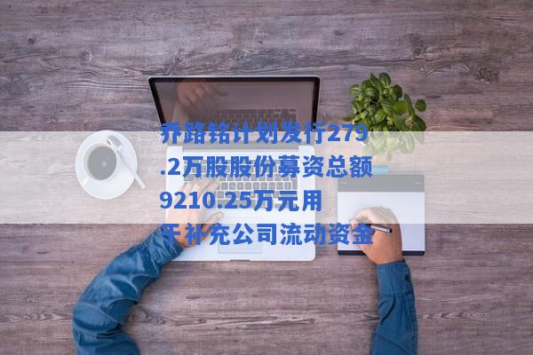 乔路铭计划发行279.2万股股份募资总额9210.25万元用于补充公司流动资金