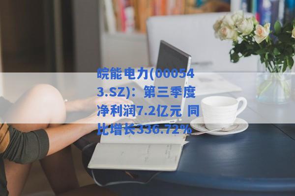 皖能电力(000543.SZ)：第三季度净利润7.2亿元 同比增长336.72%