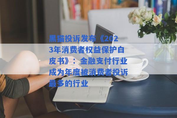 黑猫投诉发布《2023年消费者权益保护白皮书》：金融支付行业成为年度被消费者投诉最多的行业